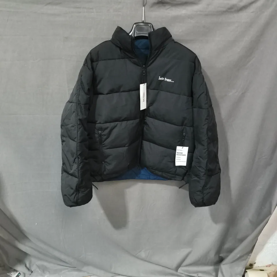 REVERSABLE BLUE & BLACK PADDED IETS TRANS JACKET UK SIZE S