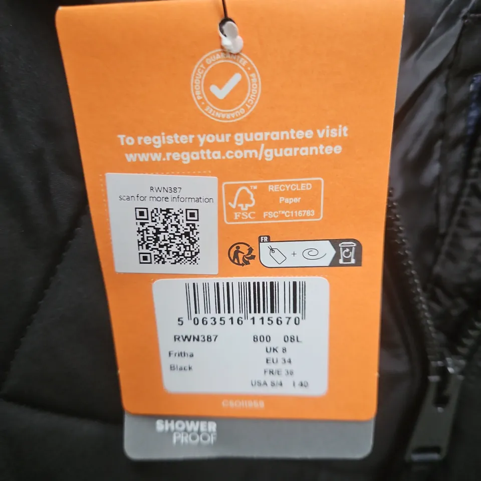 REGATTA FRITHA WOMEN'S PADDED COAT – BLACK, UK 8, SHOWERPROOF