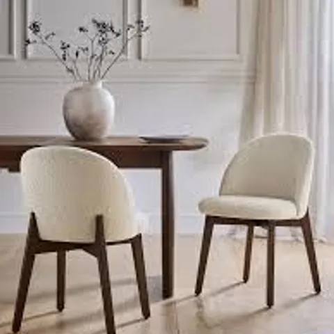 BOXED SET OF 2 DINING CHAIRS - WHITE LINEN/DARK WOOD