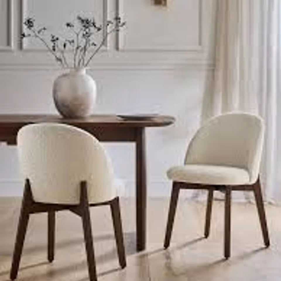 BOXED SET OF 2 DINING CHAIRS - WHITE LINEN/DARK WOOD