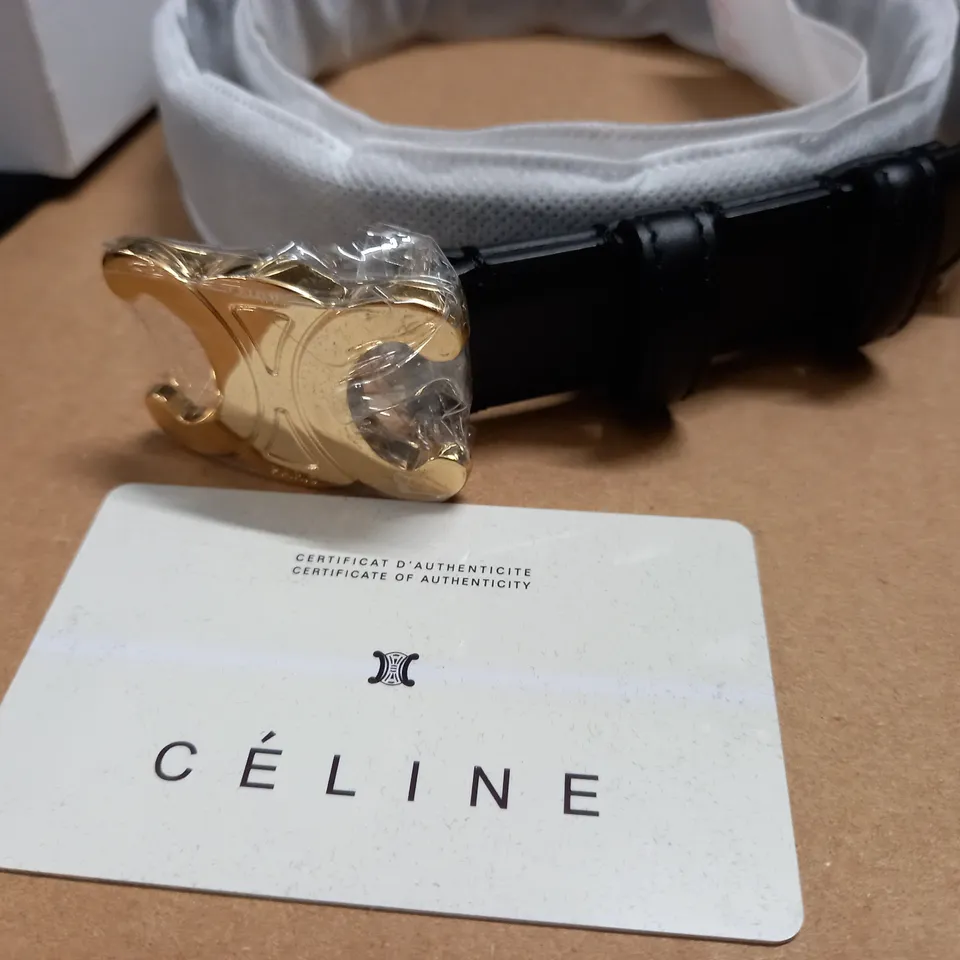 BOXED CELINE BLACK LEATHER BELT