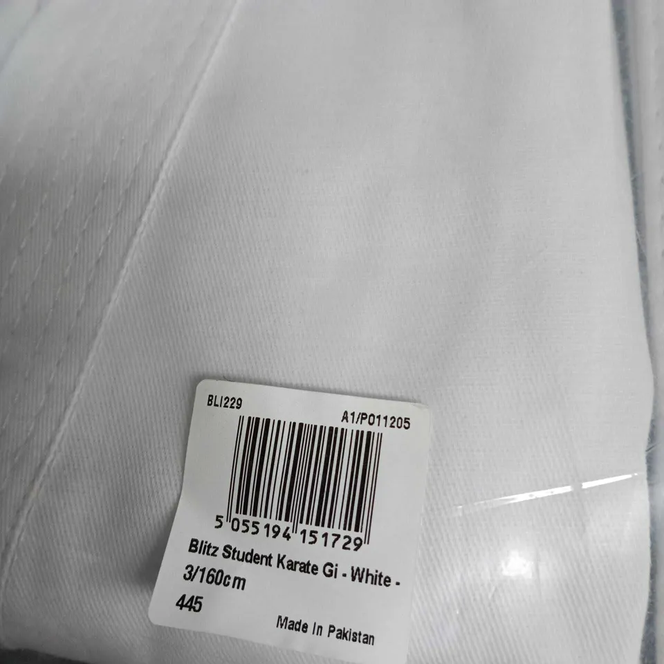 BLITZ STUDENT KARATE GI – WHITE – SIZE 3/160 CM