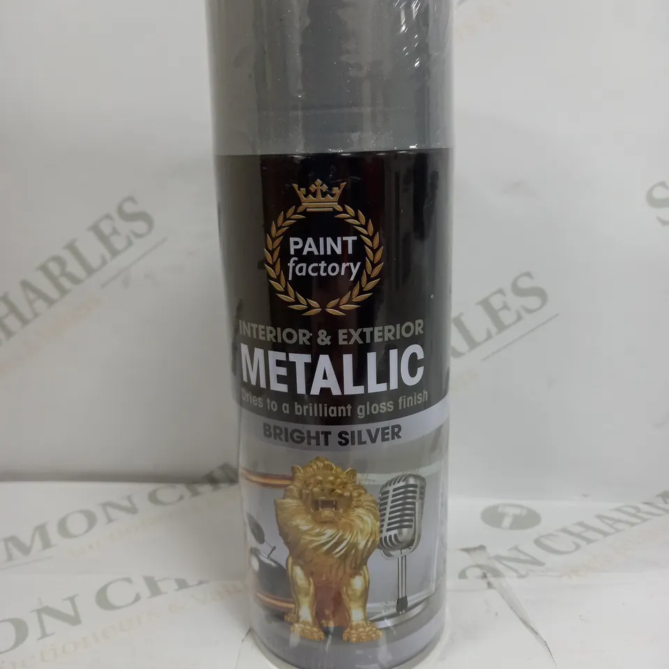 BOX OF 12 PAINT FACTORY METALLIC BRIGHT SILVER SPRAY PAINT