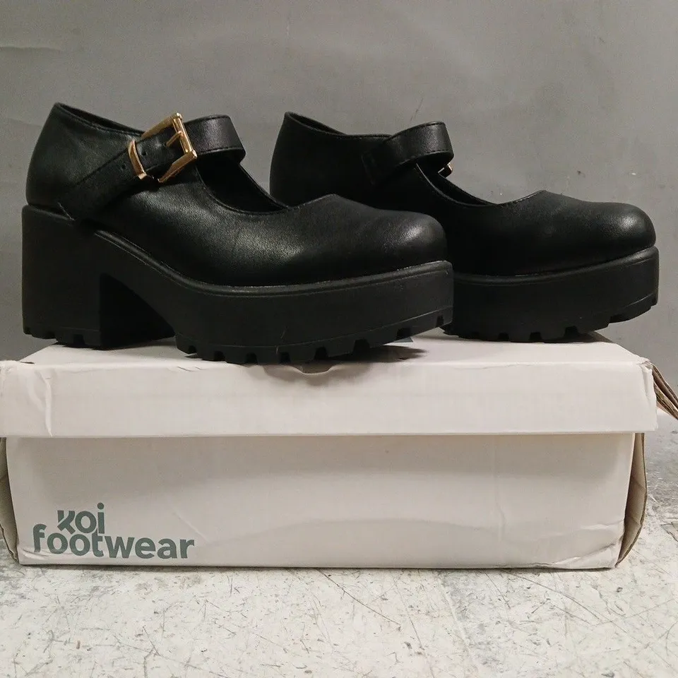 BOXED PAIR OF KOI TIRA MARY JANES FAUX LEATHER EDITION IN BLACK SIZE UK 4