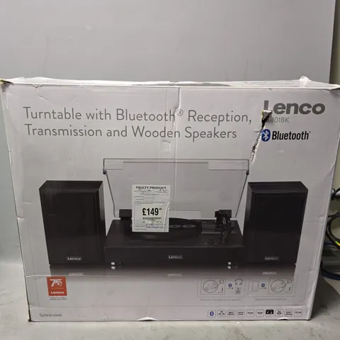 BOXED LENCO LS-101BK TURNTABLE WITH BLUETOOTH AND WOODEN SPEAKERS