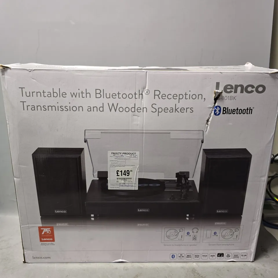 BOXED LENCO LS-101BK TURNTABLE WITH BLUETOOTH AND WOODEN SPEAKERS