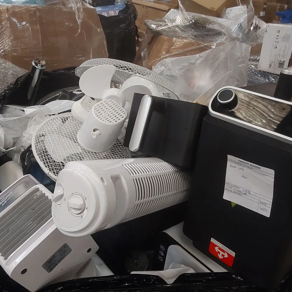 PALLET CONTAINING A VERY LARGE QUANTITY OF ASSORTED ITEMS INCLUDING: AIR COOLER, AIR FRYER, KETTLE, RUSSELL HOBBS TOASTER, IRON ECT