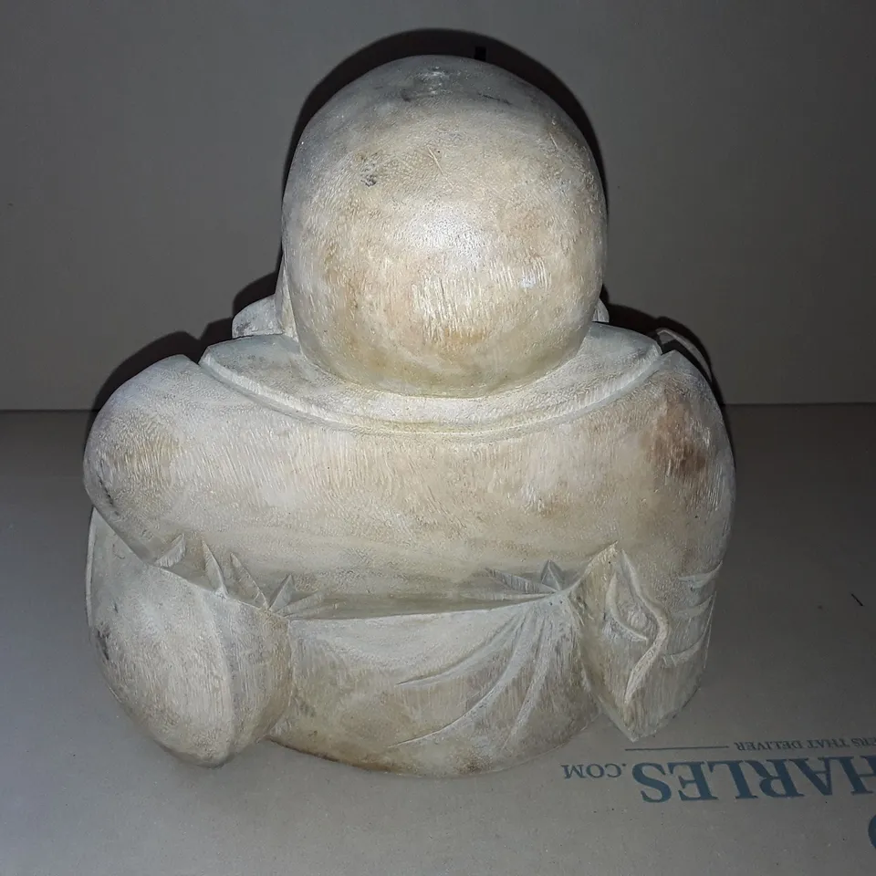 SOLID WOOD CARVED BUDDHA FIGURINE