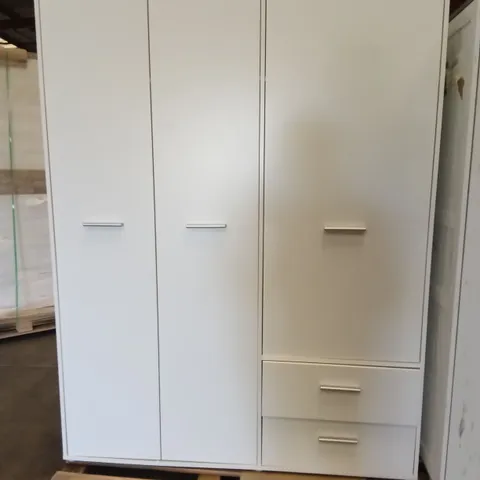 3 DOOR WHITE WARDROBE WITH SHELF AND CLOTHES RAIL
