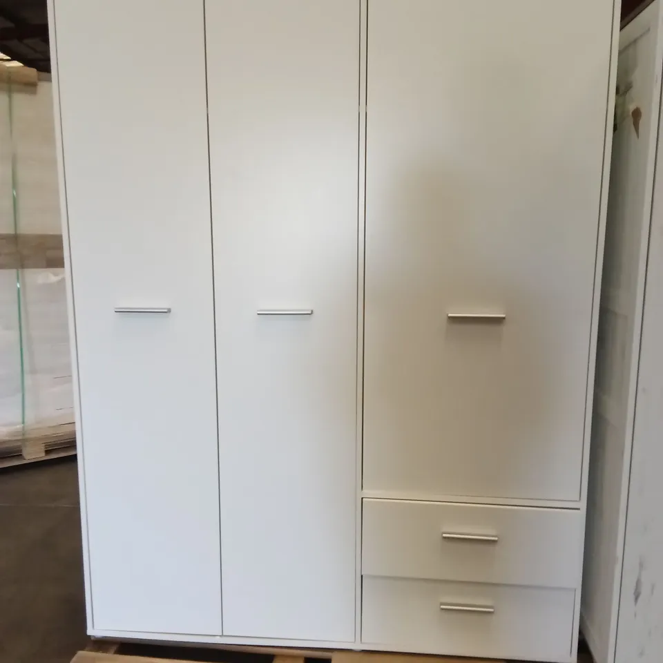 3 DOOR WHITE WARDROBE WITH SHELF AND CLOTHES RAIL