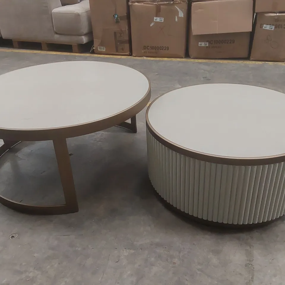 SERENITY IVORY AND BRASS REEDED SET OF 2 COFFEE TABLES