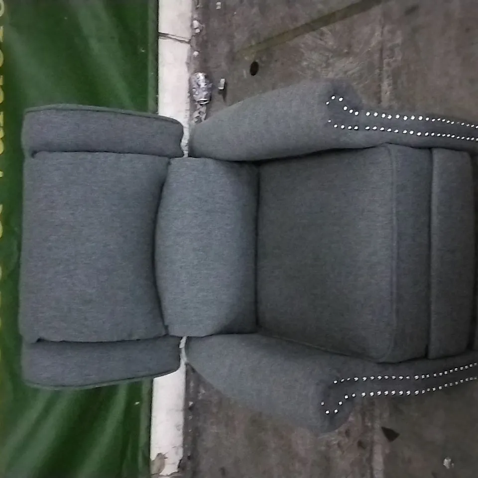 QUALITY DESIGNER GREY FABRIC STUDDED ARMCHAIR 