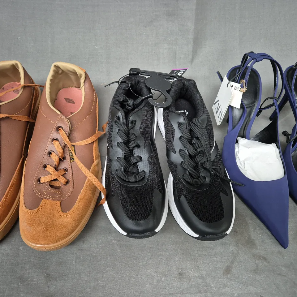 BOX OF APPROXIMATELY 10 ASSORTED PAIRS OF SHOES AND FOOTWEAR ITEMS IN VARIOUS COLOURS, STYLES, AND SIZES - COLLECTION ONLY