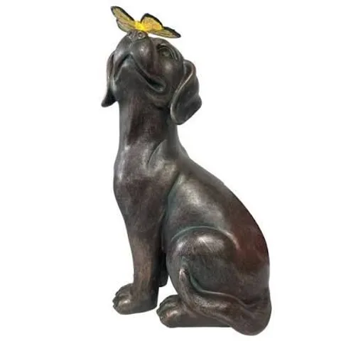 GARDEN STORIES TIMELESS SOLAR DOG & BUTTERFLY STATUE BRONZE