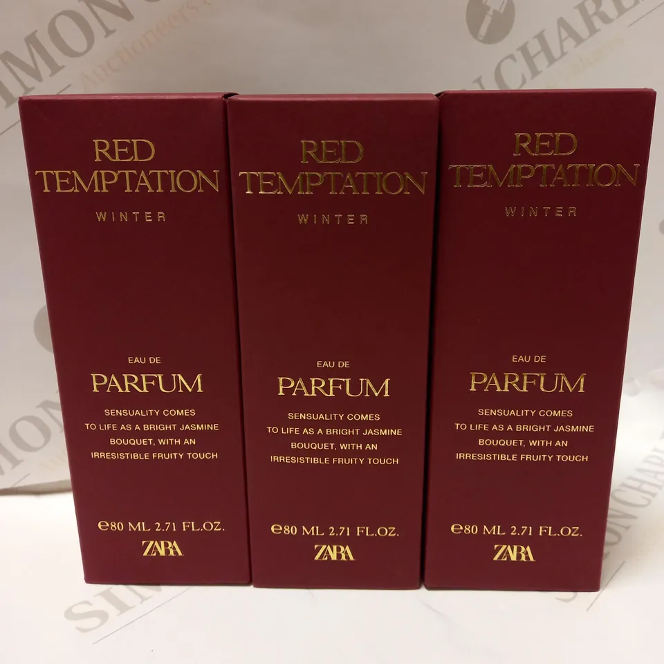 LOT OF 3 X 80ML ZARA RED TEMPTATION WINTER EAU DE PARFUM 