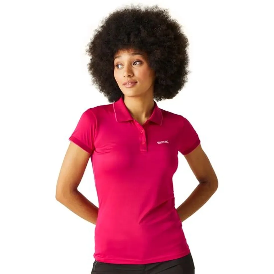 BRAND NEW REGATTA WOMENS REMEX II POLO NECK T-SHIRT IN PINK POTION - UK 14
