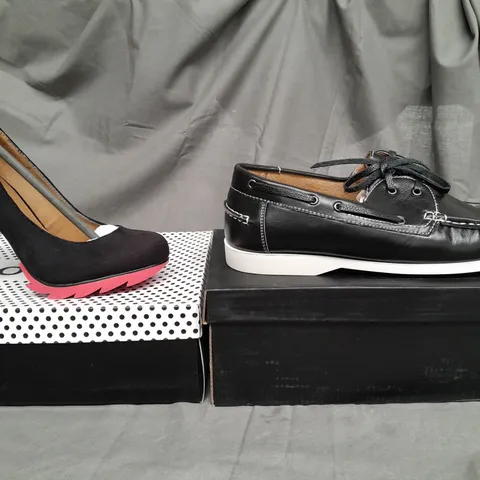 BOX OF APPROX 12 ASSORTED SHOES IN VARIOUS SIZES TO INCLUDE - HIGH HEELS , LOAFERS , TRAINERS