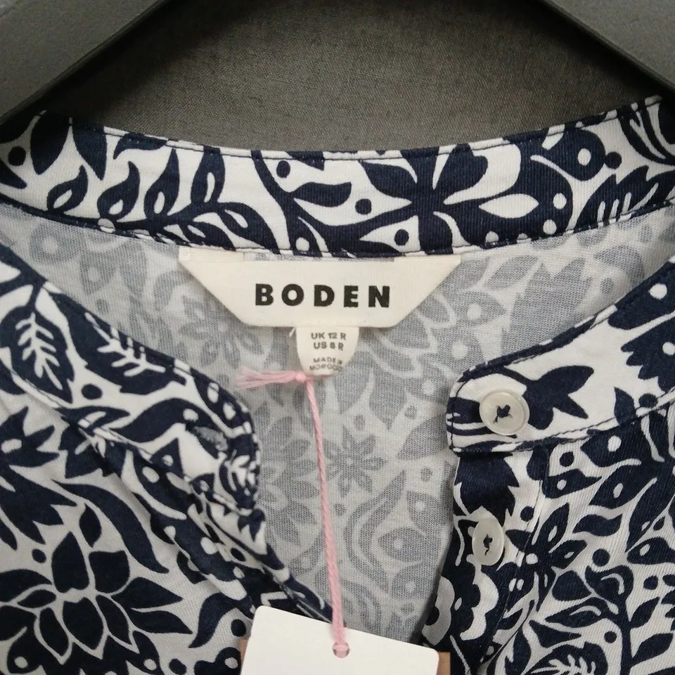 BODEN WOMEN'S FLORAL DRESS – NAVY/WHITE, UK 12R, TENCEL