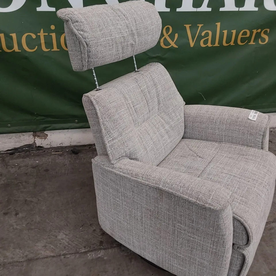 QUALITY BRITISH DESIGNER G PLAN MALMO LARGE MANUAL RECLINING SWIVEL CHAIR BEACH OATMEAL FABRIC 