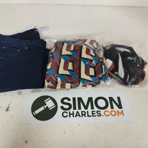 BOX OF APPROXIMATELY 20 CLOTHING ITEMS TO INCLUDE JEANS, DRESSES AND SWIMWEAR IN VARIOUS COLOURS, SIZES AND STYLES