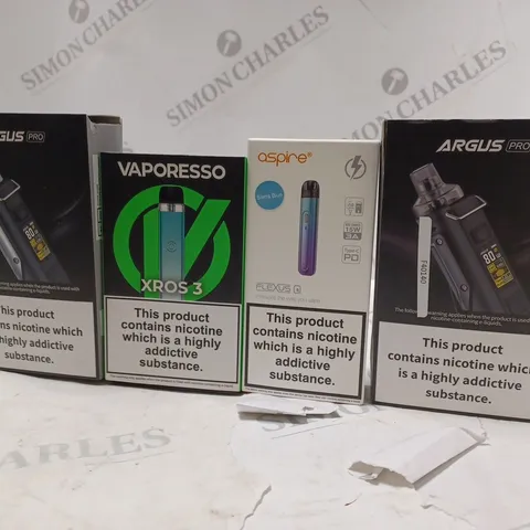 APPROXIMATELY 20 BOXED E-CIGARETTES TO INCLUDE ARGUS PRO , VAPORESSO XROS 3 - X , ASPIRE FLEXUS , ETC