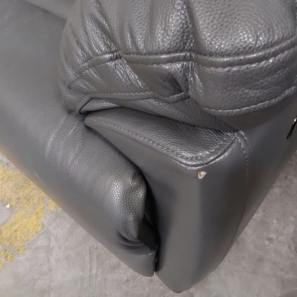 DESIGNER POWER RECLINING THREE SEATER SOFA GREY LEATHER 