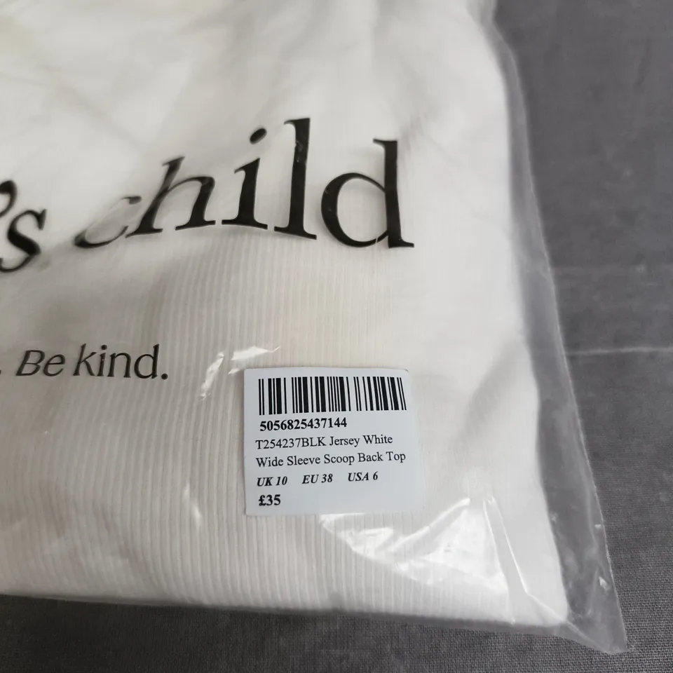 NOBODYS CHILD JERSEY WHITE WIDE SLEEVE SCOOP BACK TOP UK10. BAGGED