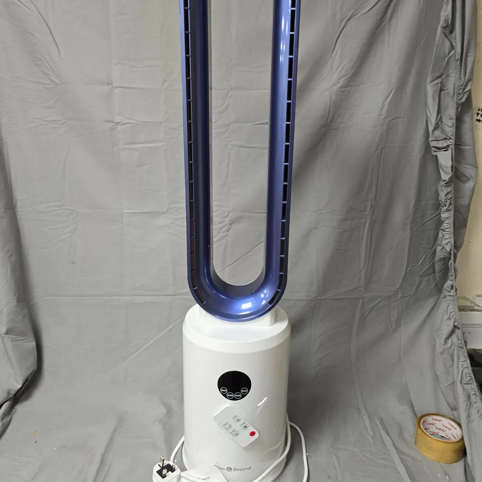 BLISS & BEYOND PURE AIR BLADELESS TOWER FAN – BLUE RING, BOXED