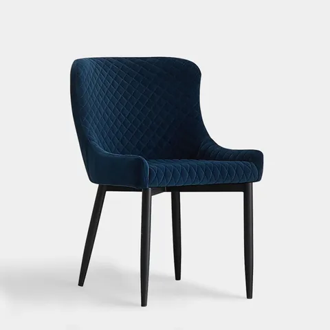 BOXED PAIR OF DUNDAS VELVET DINING CHAIRS - BLUE