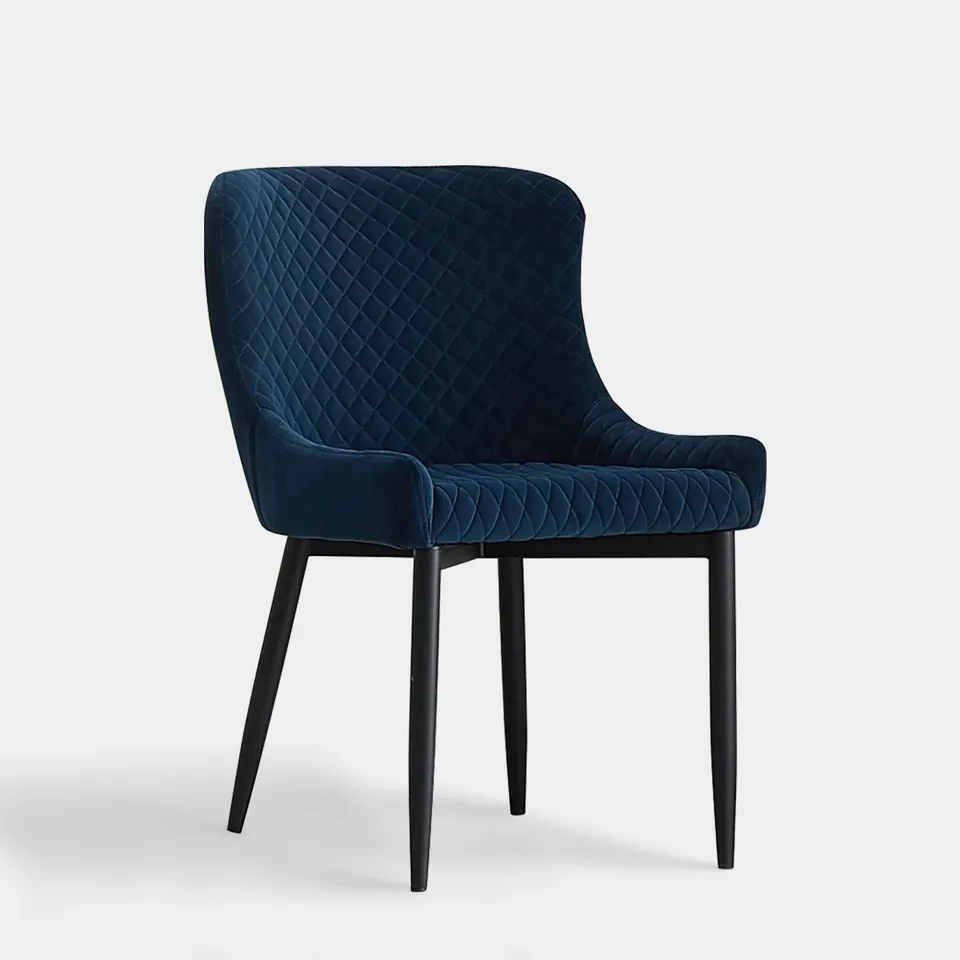 BOXED PAIR OF DUNDAS VELVET DINING CHAIRS - BLUE