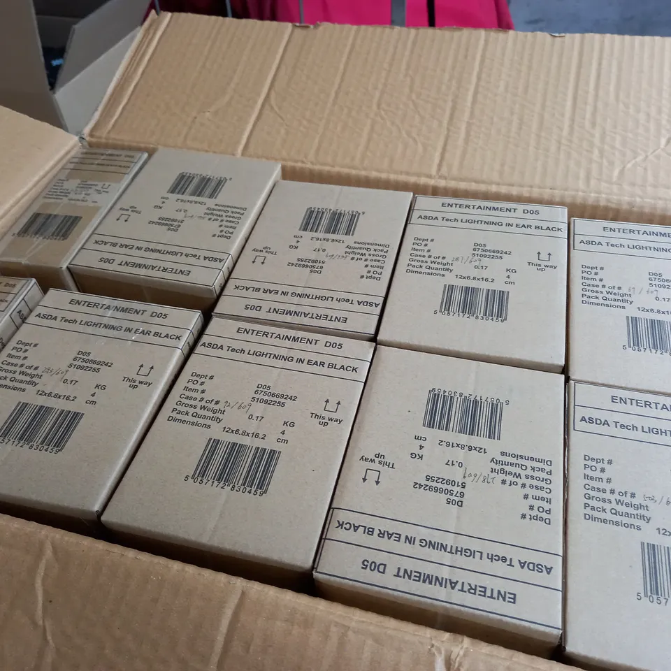 APPROXIMATELY 64 4-PACK OF BRAND NEW BOXED EARBUDS WITH LIGHTNING CONNECTOR