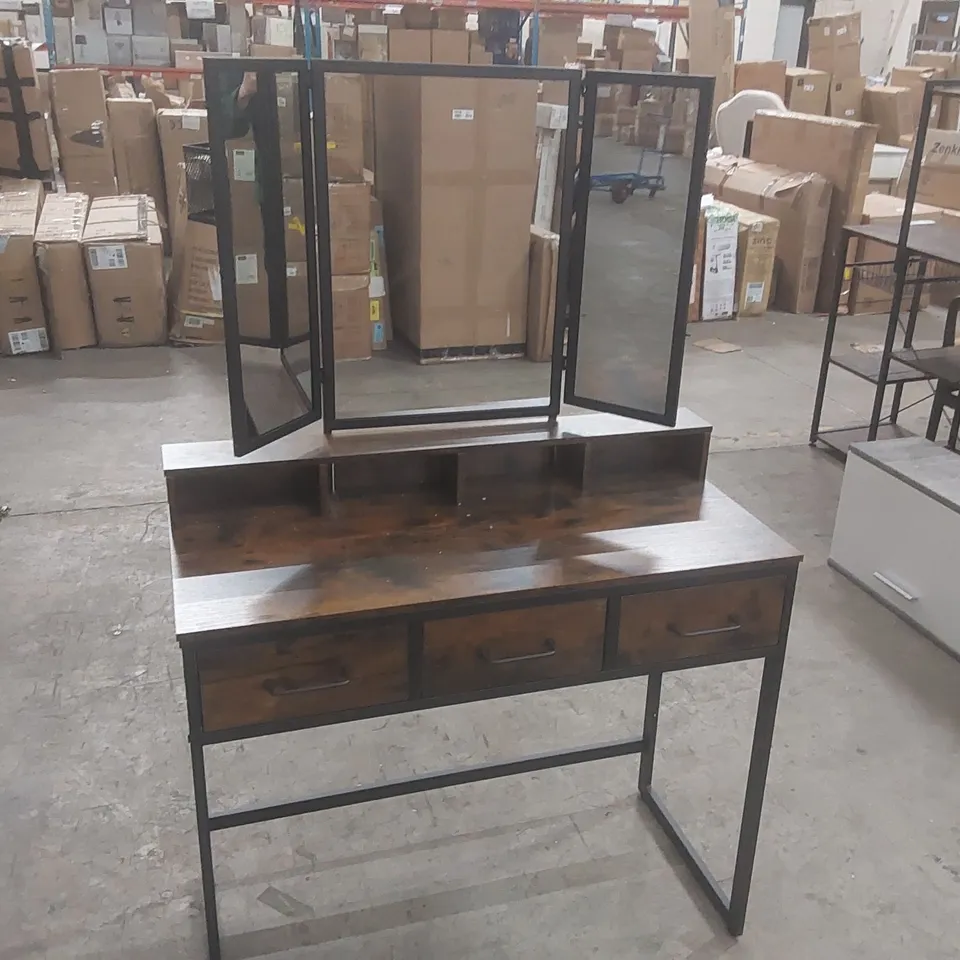 HANS DRESSING TABLE SET WITH MIRROR COLOUR (TOP/FRAME):RUSTIC BROWN/BLACK