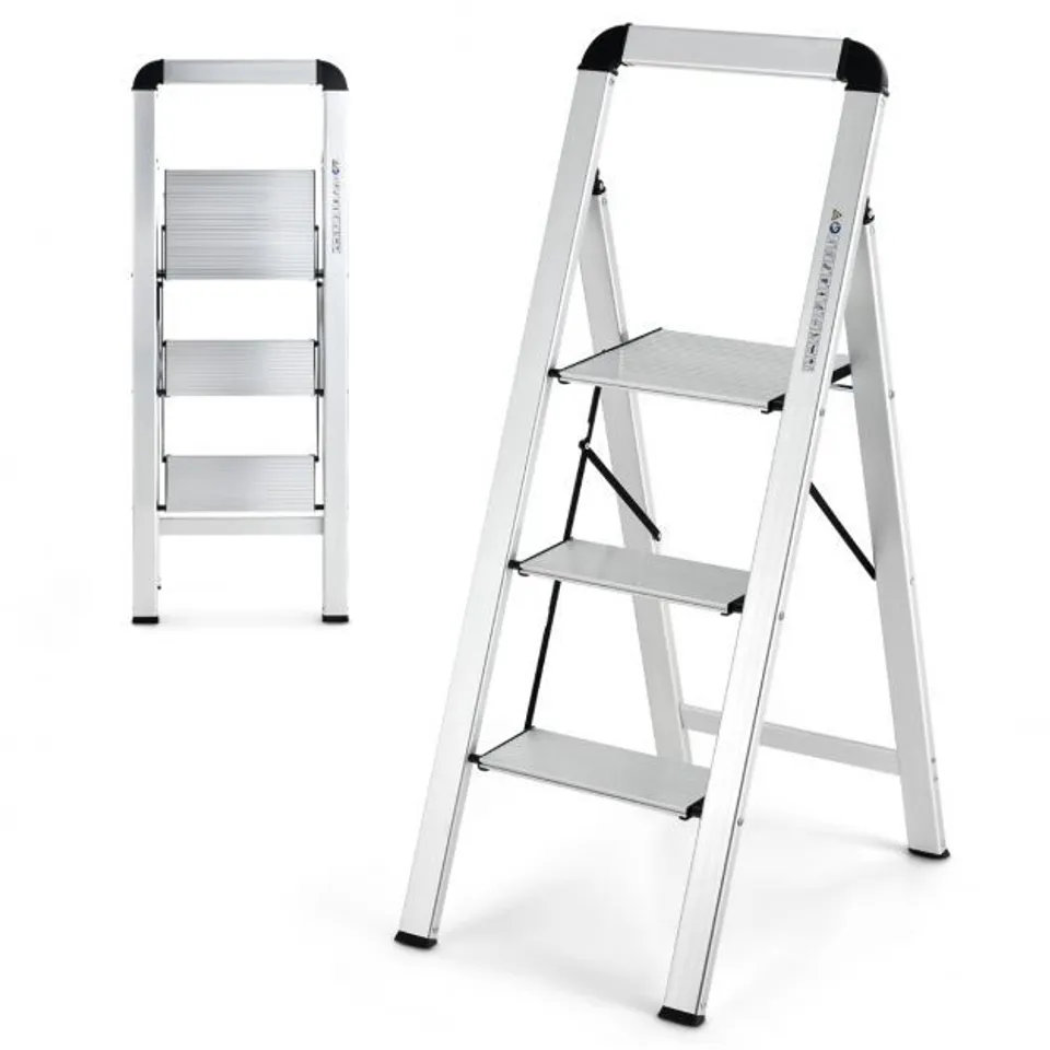 BOXED COSTWAY 330 LBS ALUMINUM FOLDING NON-SLIP DRYWALL STEP STOOL LADDER