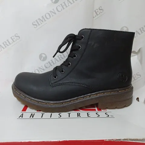 BOXED RIEKER LACE ANKLE BOOTS, BLACK - SIZE 8