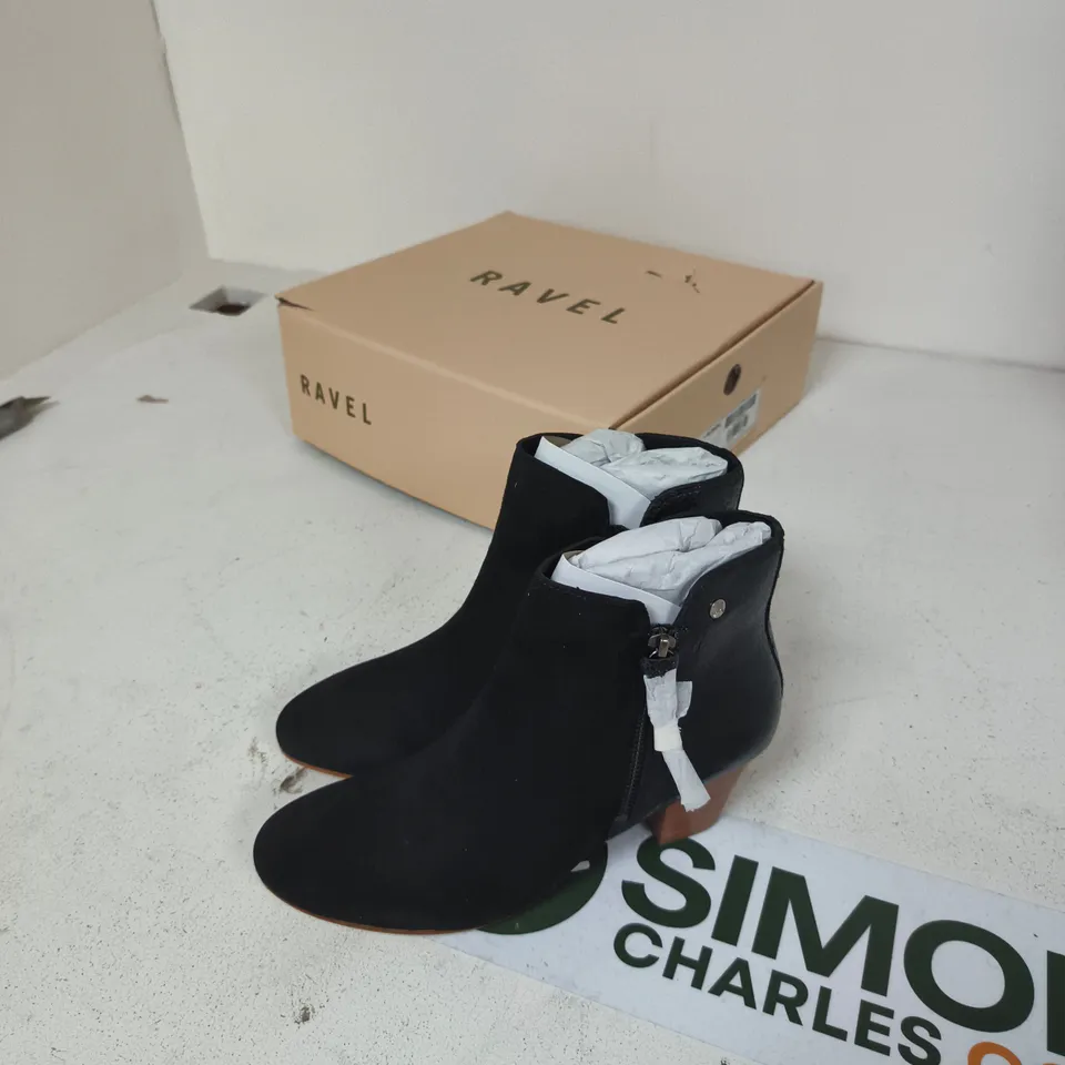 RAVEL BLACK SUEDE ANKLE BOOTS – UK 5 (EU 38)