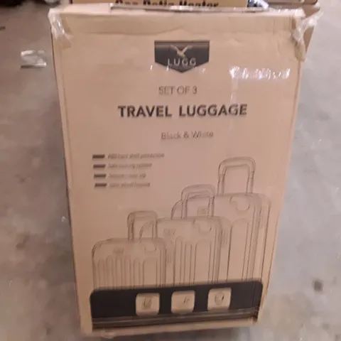 BOXED LUGG LARGE LIGHTWEIGHT TRAVEL LUGGAGE SUITCASE - BLACK & WHITE 3 PIECE SET