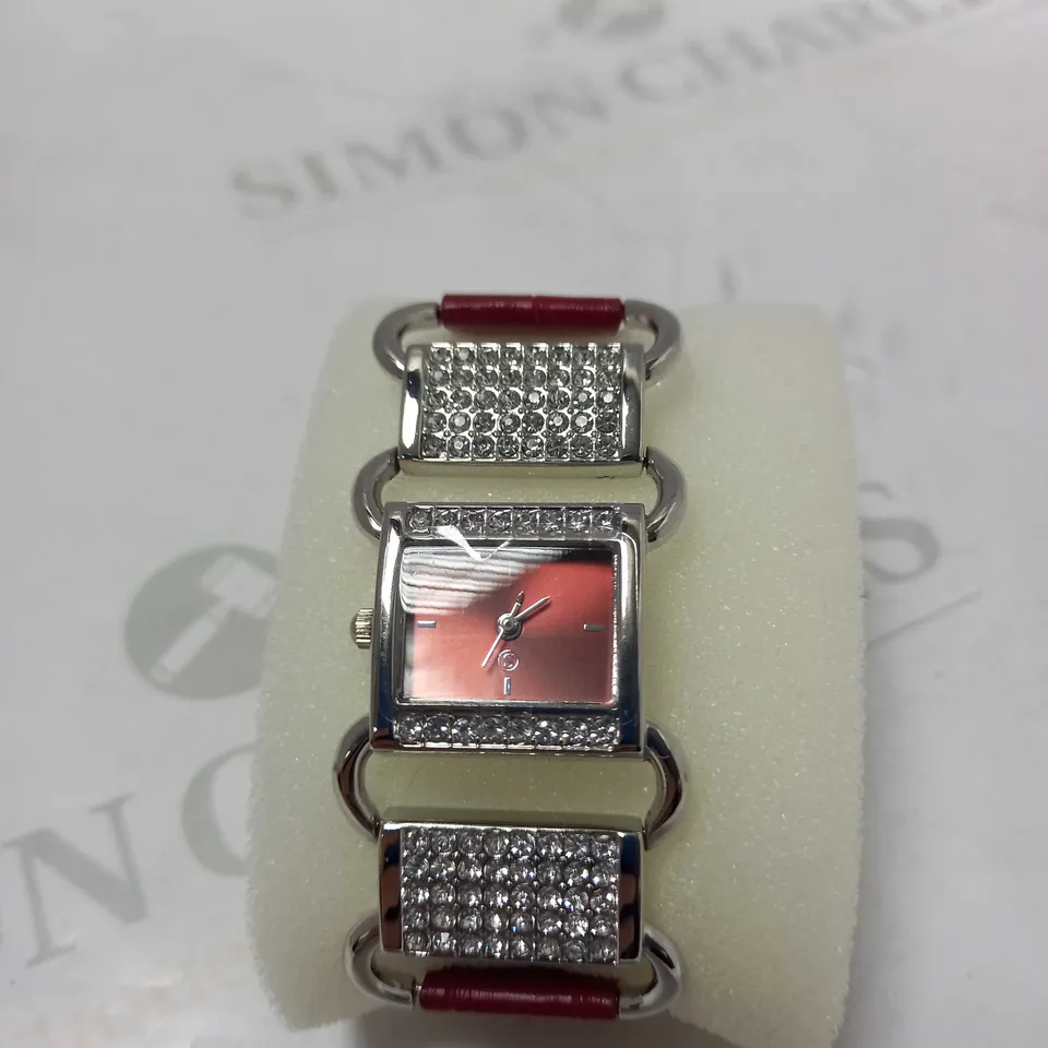 STRADA JAPANESE MOVEMENT CRYSTAL STUDDED WATER RESISTANT WATCH IN RED