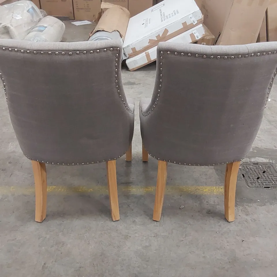 PAIR OF DESIGNER BUTTON TUFTED FABRIC UPHOLSTERED DINING CHAIRS