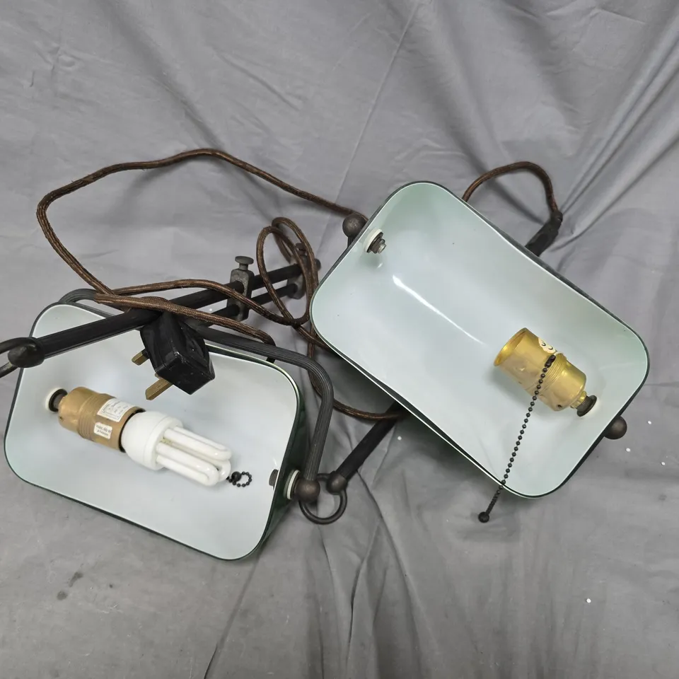 PAIR OF VINTAGE ENAMEL CEILING LIGHT FITTINGS WITH BRASS BULB HOLDERS