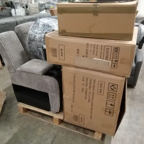 PALLET OF ASSORTED INCOMPLETE DESIGNER RECLINER CHAIR PARTS