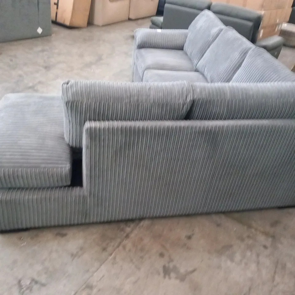 DESIGNER GREY CORDED FABRIC CORNER SOFA