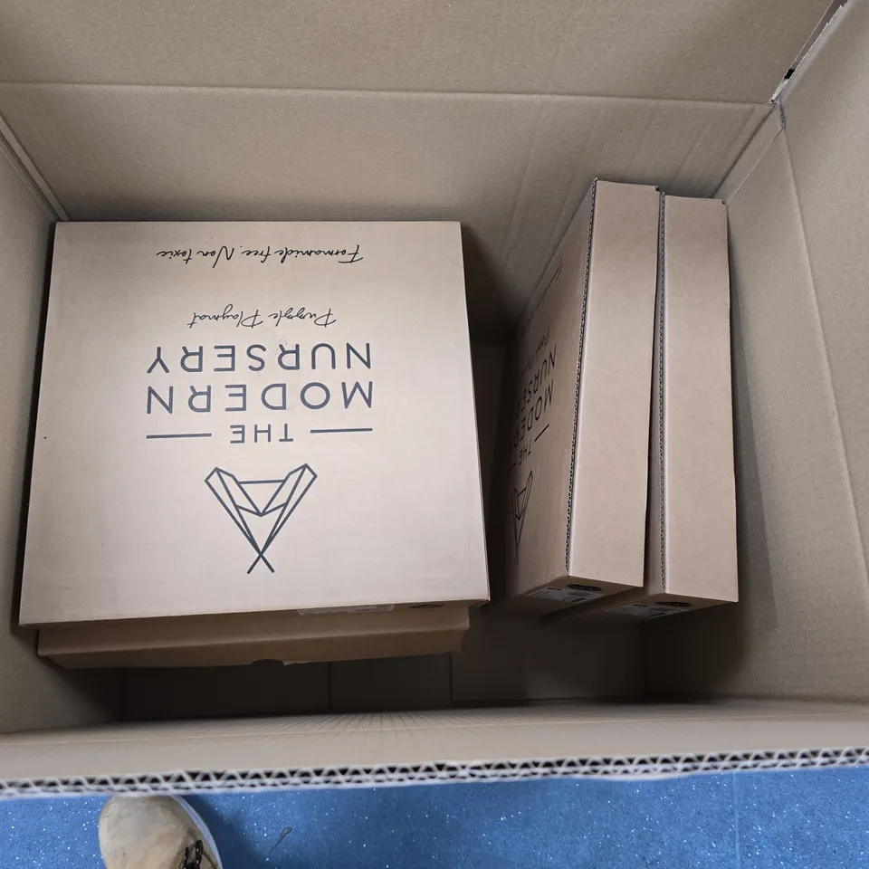 BOX OF APPROXIMATELY 8 BOXES OF THE MODERN NURSERY PUZZLE PLAYMATE EXTENSIONS - DOVE GREY - 4 PER BOX