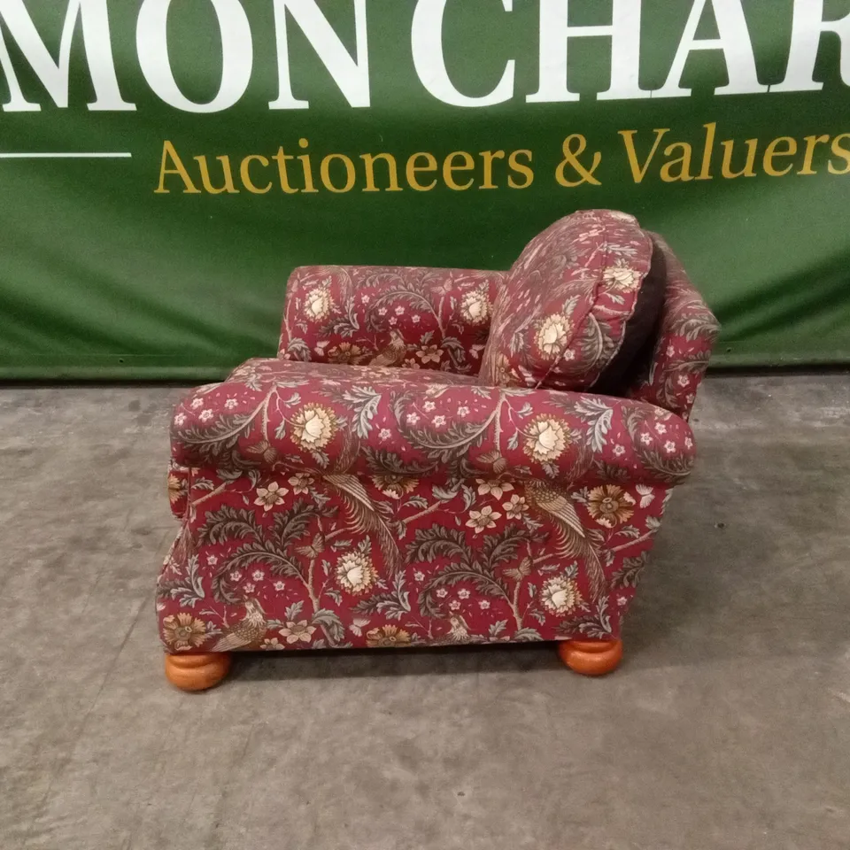 QUALITY DESIGNER FLORAL PATTERN FABRIC DEEP SEAT ARMCHAIR - PURPLE