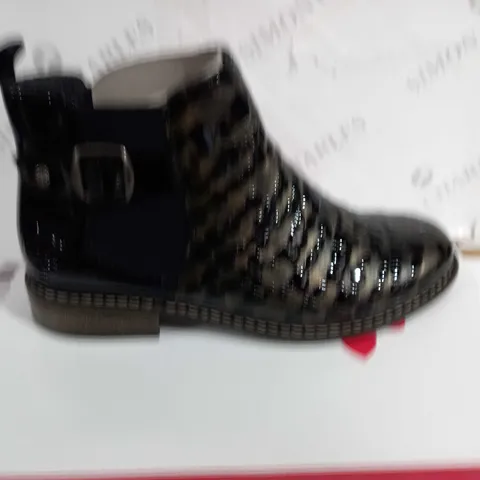 BOXED PAIR OF RIEKER METALLIC ANKLE BOOTS, BRONZE - SIZE 5