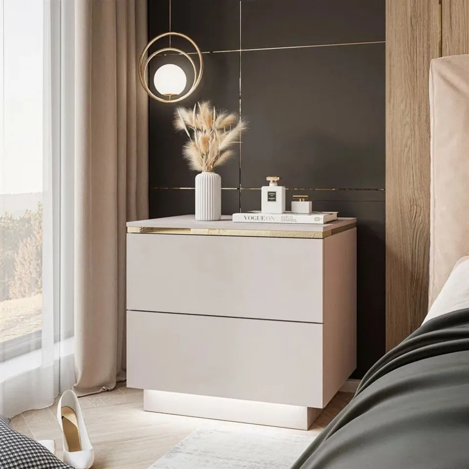 BOXED 50CM W MANUFACTURED WOOD BEDSIDE TABLE