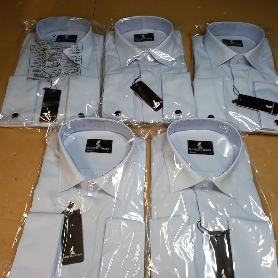 MOSES KUSHNER LOT OF 5 LONG SLEEVE SLIM FIT BUTTONED LIGHT BLUE SHIRTS - L