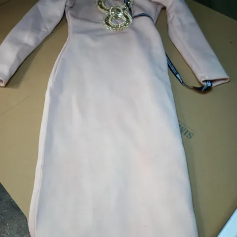 STARRY EYED PREMIUM HEAVY EMBELLISHED LONG SLEEVE OPEN BACKK MIDI DRESS IN PINK - UK 8