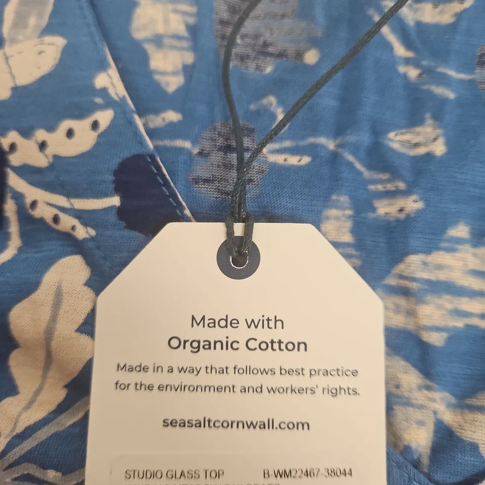 SEASALT CORNWALL WOMEN'S BLUE FLORAL TOP – ORGANIC COTTON, UK 12 (EU 40, US 8)