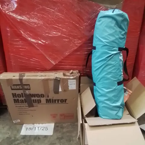 PALLET OF ASSORTED HOUSEHOLD GOODS AND PRODUCTS TO INCLUDE;TENT,MAKEUP MIRROR,INSINKERATOR