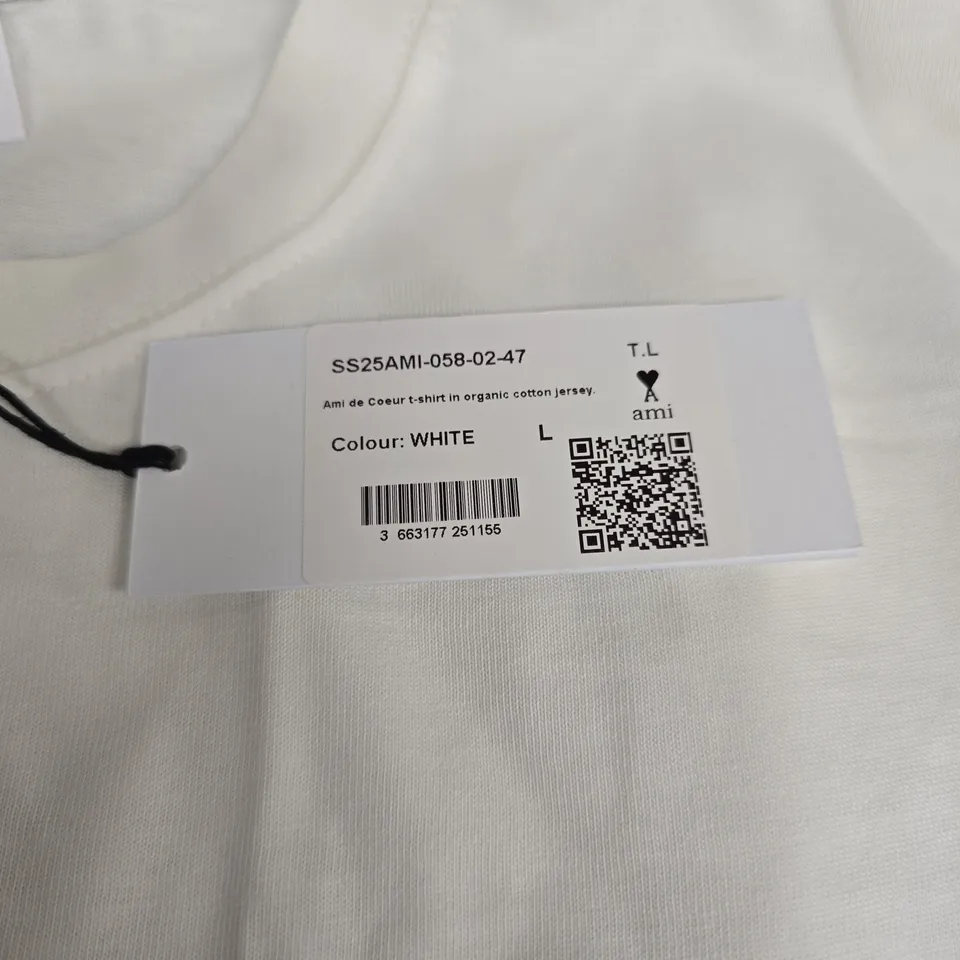 AMI DE COEUR T-SHIRT WHITE, ORGANIC COTTON JERSEY, SIZE L